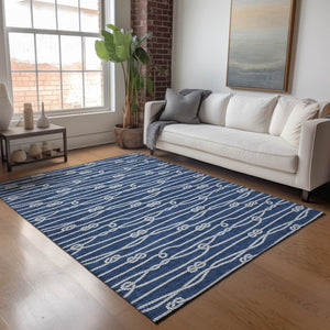 HomeRoots 8' X 10' Navy Blue Nautical Area Rug - Washable, UV Protected, Durable Design for Coastal Charm 645413