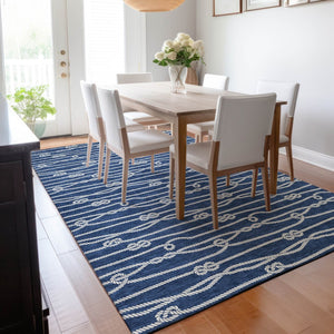 HomeRoots 8' X 10' Navy Blue Nautical Area Rug - Washable, UV Protected, Durable Design for Coastal Charm 645413