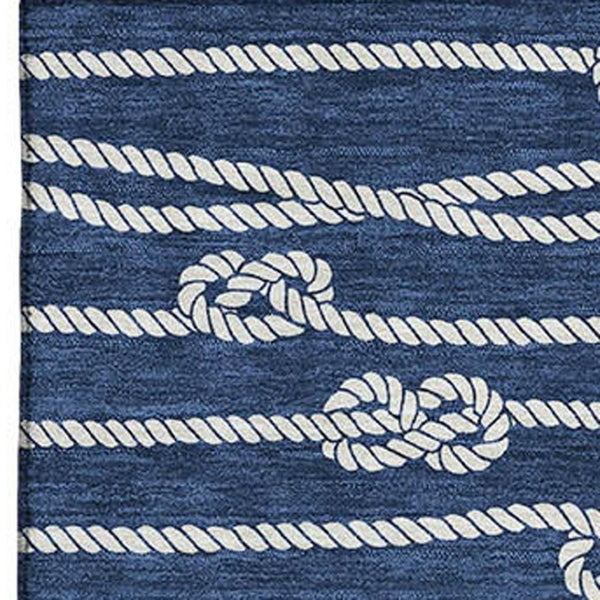 HomeRoots 9' X 12' Navy Blue and Ivory Nautical Area Rug - Durable, Washable, UV-Protected for Coastal Charm 645414