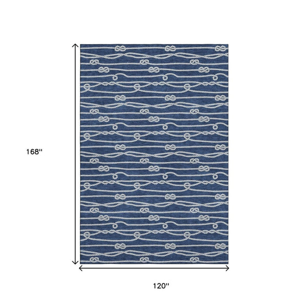 HomeRoots 10' X 14' Navy Blue & Ivory Nautical Area Rug - Washable, UV Protected, Durable, Stylish Home Accent 645415