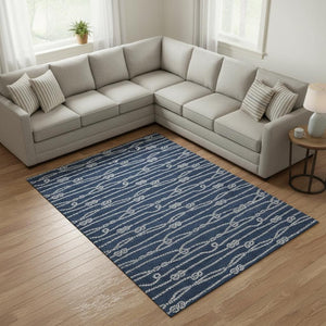 HomeRoots 10' X 14' Navy Blue & Ivory Nautical Area Rug - Washable, UV Protected, Durable, Stylish Home Accent 645415