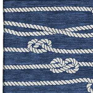 HomeRoots 10' X 14' Navy Blue & Ivory Nautical Area Rug - Washable, UV Protected, Durable, Stylish Home Accent 645415