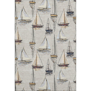 HomeRoots 5' X 8' Nautical Area Rug in Ivory, Gold & Black - Machine Washable, Stain Resistant, UV Protected 645417