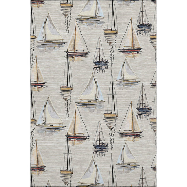 HomeRoots 5' X 8' Nautical Area Rug in Ivory, Gold & Black - Machine Washable, Stain Resistant, UV Protected 645417