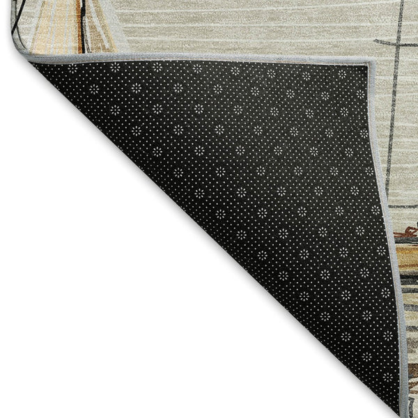 HomeRoots 5' X 8' Nautical Area Rug in Ivory, Gold & Black - Machine Washable, Stain Resistant, UV Protected 645417