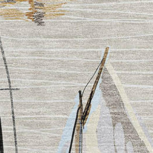 HomeRoots 5' X 8' Nautical Area Rug in Ivory, Gold & Black - Machine Washable, Stain Resistant, UV Protected 645417