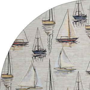 HomeRoots 8' Nautical Washable Round Rug in Ivory, Gold & Black - UV Resistant, Stain-Resistant, Durable Design 645418