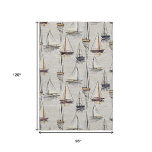 HomeRoots 8' X 10' Nautical Area Rug in Ivory, Gold & Black – Washable, UV-Protected, Stain-Resistant Design! 645419