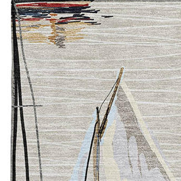 HomeRoots 8' X 10' Nautical Area Rug in Ivory, Gold & Black – Washable, UV-Protected, Stain-Resistant Design! 645419