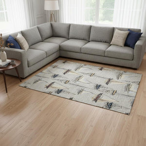 HomeRoots 9' X 12' Nautical Area Rug in Ivory, Gold & Black - Washable, Stain Resistant, UV Protected Design 645420