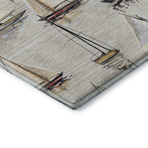 HomeRoots 9' X 12' Nautical Area Rug in Ivory, Gold & Black - Washable, Stain Resistant, UV Protected Design 645420