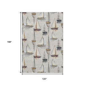 HomeRoots 10' Coastal Area Rug in Ivory, Gold & Black - Durable, Washable, UV-Protected for Active Homes 645421