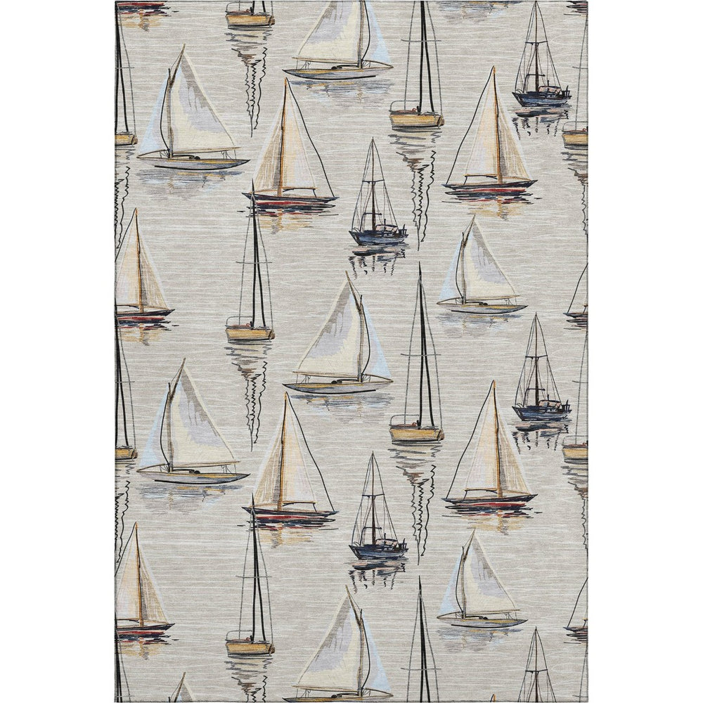 HomeRoots 10' Coastal Area Rug in Ivory, Gold & Black - Durable, Washable, UV-Protected for Active Homes 645421