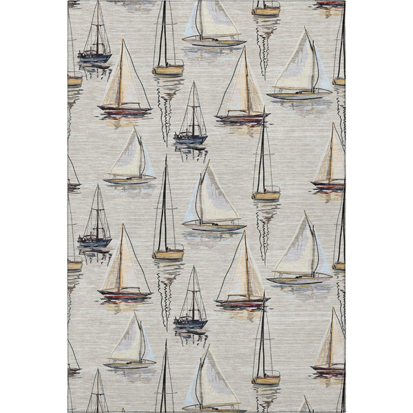 HomeRoots 10' Coastal Area Rug in Ivory, Gold & Black - Durable, Washable, UV-Protected for Active Homes 645421