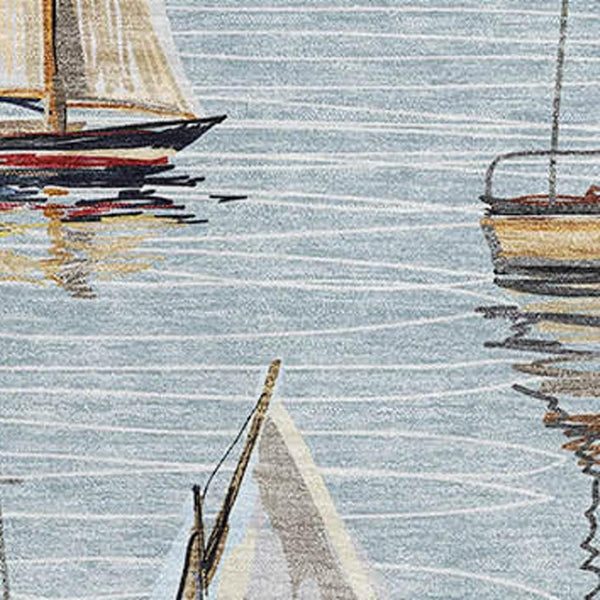 HomeRoots 5' X 8' Nautical Washable Area Rug in Sky Blue, Gold & Ivory – UV Protection & Stain Resistant! 645423