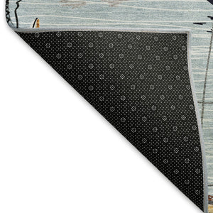 HomeRoots 8' X 10' Sky Blue Gold & Ivory Nautical Area Rug - Washable, UV Protected, Stain Resistant, Durable Design 645425