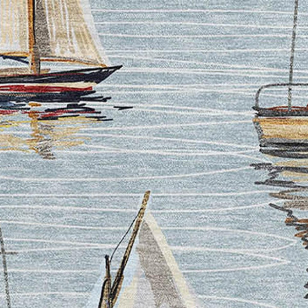 HomeRoots 8' X 10' Sky Blue Gold & Ivory Nautical Area Rug - Washable, UV Protected, Stain Resistant, Durable Design 645425
