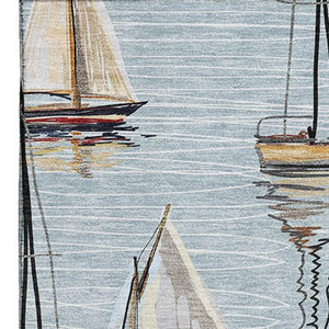 HomeRoots 8' X 10' Sky Blue Gold & Ivory Nautical Area Rug - Washable, UV Protected, Stain Resistant, Durable Design 645425