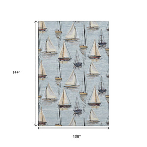 HomeRoots 9' X 12' Sky Blue Nautical Area Rug – Washable, UV-Protected, Durable & Stylish for Any Space 645426