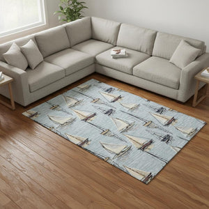 HomeRoots 9' X 12' Sky Blue Nautical Area Rug – Washable, UV-Protected, Durable & Stylish for Any Space 645426