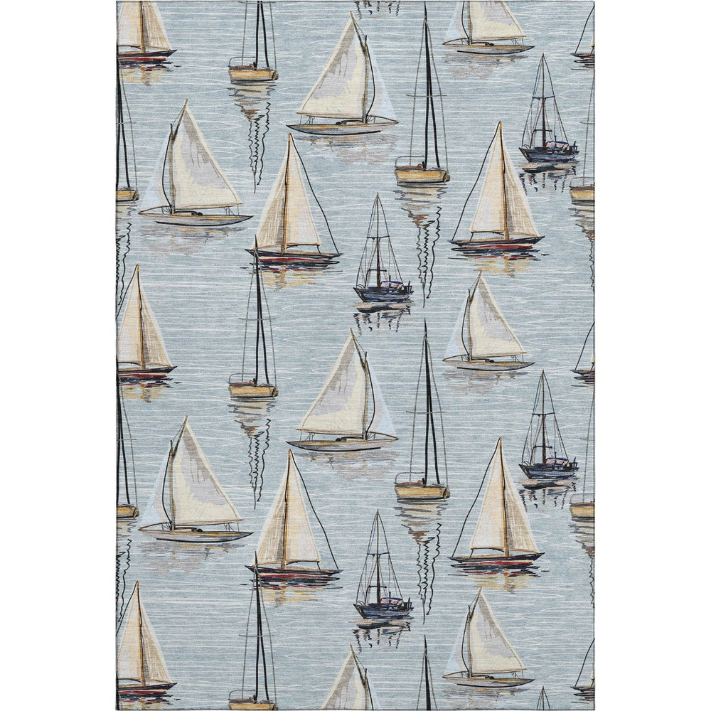 HomeRoots 9' X 12' Sky Blue Nautical Area Rug – Washable, UV-Protected, Durable & Stylish for Any Space 645426