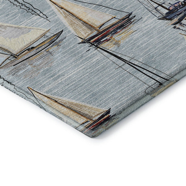 HomeRoots 9' X 12' Sky Blue Nautical Area Rug – Washable, UV-Protected, Durable & Stylish for Any Space 645426