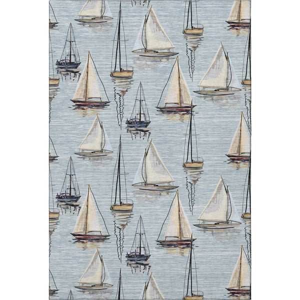HomeRoots 9' X 12' Sky Blue Nautical Area Rug – Washable, UV-Protected, Durable & Stylish for Any Space 645426