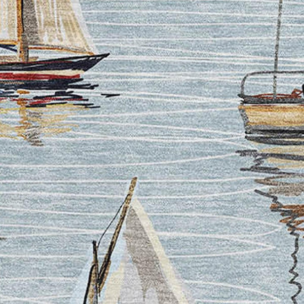 HomeRoots 10' X 14' Coastal Nautical Area Rug in Sky Blue, Gold & Ivory - Washable, UV-Protected, Durable Design 645427