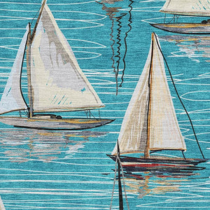 HomeRoots 5' X 8' Coastal Teal Blue Ivory Gold Washable Area Rug - Durable, UV Protected, Perfect for Family Spaces! 645429