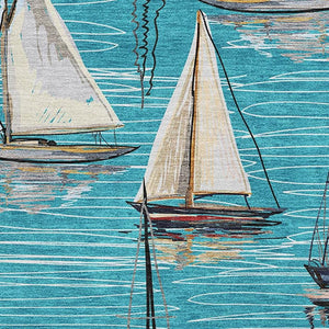 HomeRoots 8' X 10' Coastal Teal, Ivory & Gold Nautical Area Rug - Washable, UV-Protected & Stain-Resistant! 645431