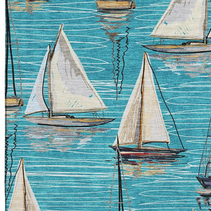 HomeRoots 9' X 12' Coastal Teal Blue Ivory Gold Nautical Area Rug - Washable, UV Protected, Pet Friendly! 645432