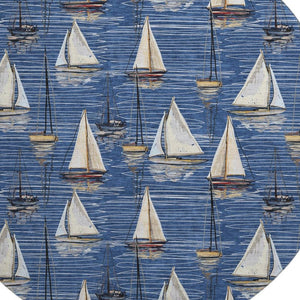 HomeRoots 8' Nautical Round Rug in Navy Blue, Ivory & Gold - Washable, UV Protected, Stain Resistant Design 645436