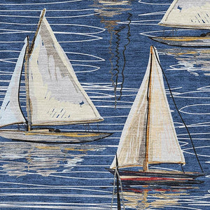 HomeRoots 8' X 10' Nautical Washable Area Rug in Navy Blue, Ivory & Gold – Durable, UV-Protected, Stylish! 645437