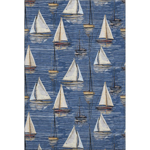 HomeRoots 9' X 12' Navy Blue Ivory Gold Nautical Area Rug - UV Protected, Washable, Durable for High-Traffic Spaces 645438