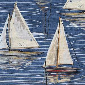 HomeRoots 9' X 12' Navy Blue Ivory Gold Nautical Area Rug - UV Protected, Washable, Durable for High-Traffic Spaces 645438