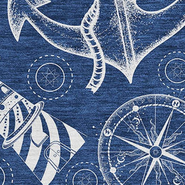 HomeRoots 5' X 8' Navy Blue & Ivory Nautical Area Rug with UV Protection - Durable, Washable & Stylish Home Accent 645447