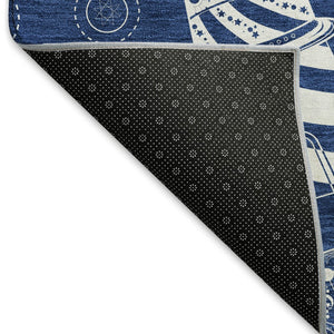 HomeRoots 8' X 10' Nautical Navy Blue and Ivory Area Rug - Durable, Washable, UV Protected for Coastal Style 645449