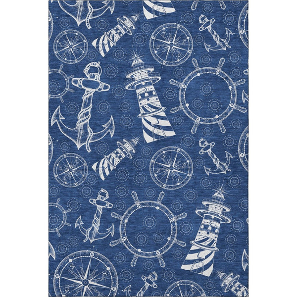 HomeRoots 8' X 10' Nautical Navy Blue and Ivory Area Rug - Durable, Washable, UV Protected for Coastal Style 645449