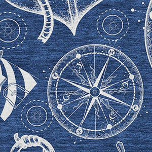 HomeRoots 9' X 12' Navy Blue Nautical Area Rug - Washable, UV-Protected, Durable, Perfect for Coastal Spaces! 645450