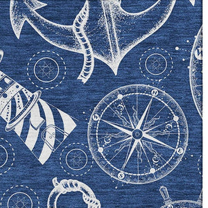 HomeRoots 9' X 12' Navy Blue Nautical Area Rug - Washable, UV-Protected, Durable, Perfect for Coastal Spaces! 645450