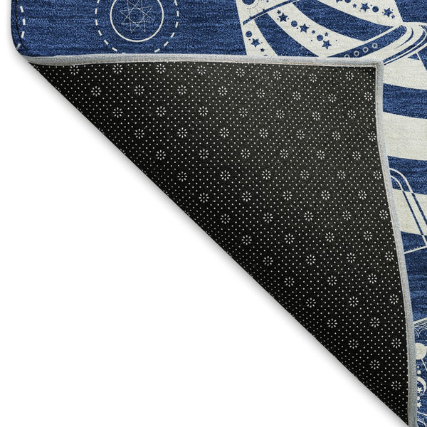 HomeRoots 10' X 14' Coastal Nautical Area Rug in Navy Blue & Ivory - Washable, Stain-Resistant, UV Protected 645451