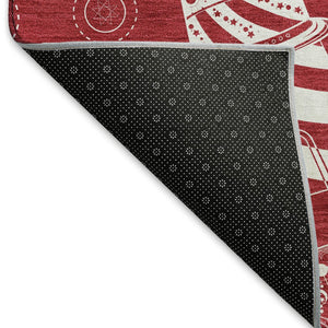 HomeRoots 5' X 8' Red and Ivory Nautical Area Rug - Durable, Washable, UV Protected, Perfect for Homes with Kids! 645453