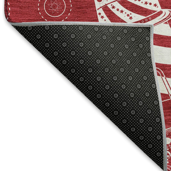 HomeRoots 5' X 8' Red and Ivory Nautical Area Rug - Durable, Washable, UV Protected, Perfect for Homes with Kids! 645453
