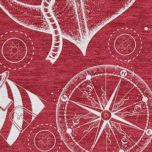 HomeRoots 5' X 8' Red and Ivory Nautical Area Rug - Durable, Washable, UV Protected, Perfect for Homes with Kids! 645453