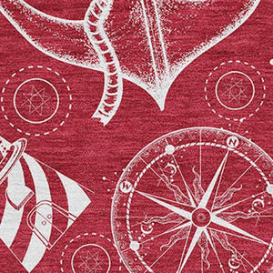 HomeRoots 9' X 12' Red And Ivory Nautical Area Rug - Durable, Washable, UV Protected for Coastal Charm 645456