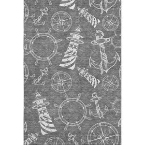HomeRoots 5' X 8' Gray and Ivory Nautical Area Rug - Washable, UV-Protected, Stylish, and Durable for Every Home 645459