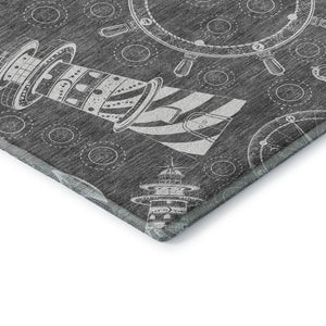 HomeRoots 5' X 8' Gray and Ivory Nautical Area Rug - Washable, UV-Protected, Stylish, and Durable for Every Home 645459