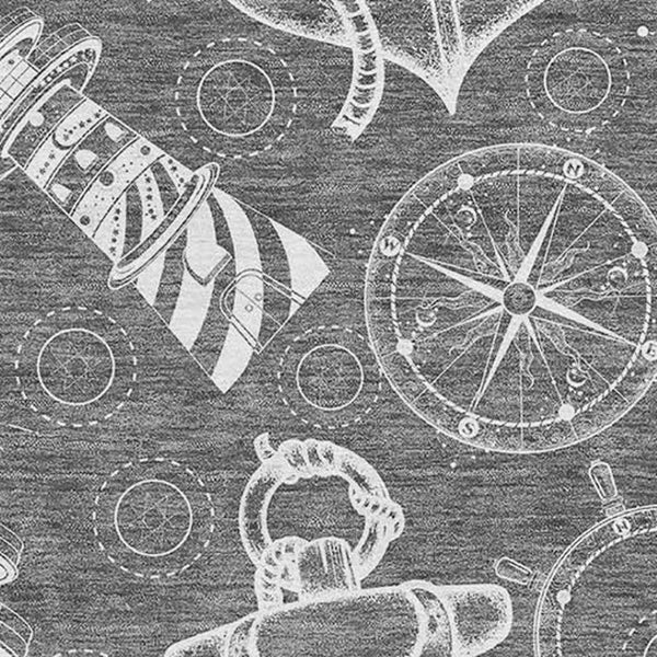 HomeRoots 5' X 8' Gray and Ivory Nautical Area Rug - Washable, UV-Protected, Stylish, and Durable for Every Home 645459