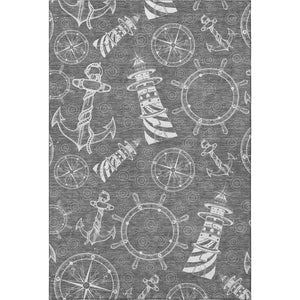 HomeRoots 5' X 8' Gray and Ivory Nautical Area Rug - Washable, UV-Protected, Stylish, and Durable for Every Home 645459