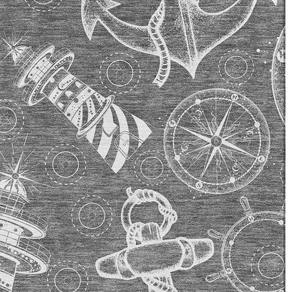 HomeRoots 8' X 10' Gray And Ivory Coastal Nautical Area Rug - Washable, Stain Resistant, UV Protected Comfort 645461